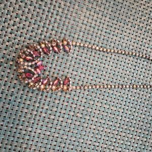Necklace Pink Stones metal 16 in